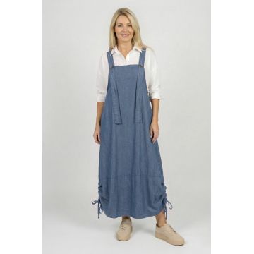 Rochie de vara tip sarafan lung cu bretele si snur reglabil, din denim subtire bleu