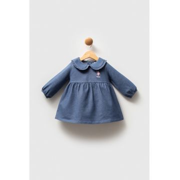 Rochie din amestec de bumbac cu guler Peter Pan - Albastru prafuit