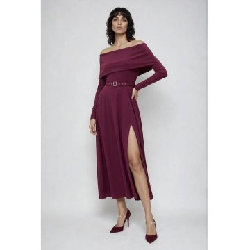 Rochie din amestec de lyocell cu decolteu pe umeri - Violet tyrian