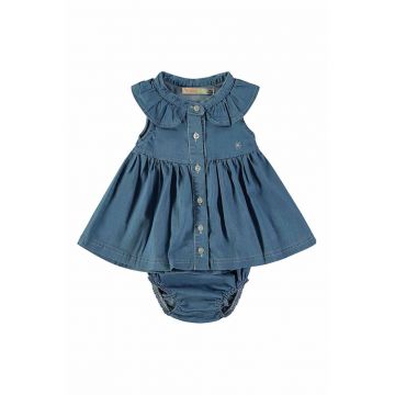 Rochie din material chambray si chiloti - Albastru gentian