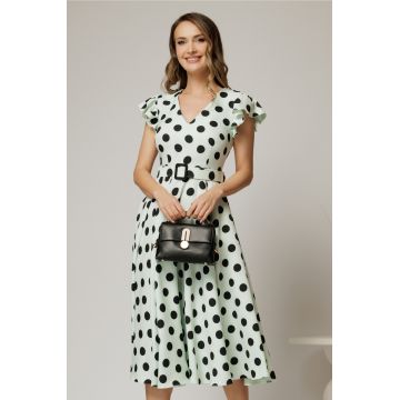 Rochie DY Fashion bleu menta cu buline si curea in talie
