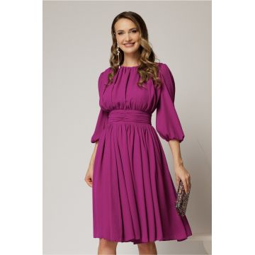 Rochie DY Fashion din voal magenta clos cu pliuri