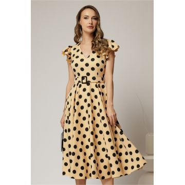 Rochie DY Fashion galben pai cu buline si curea in talie