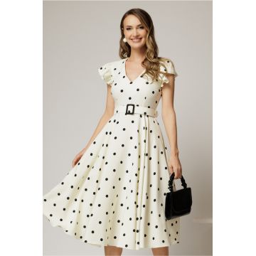 Rochie DY Fashion ivoar cu buline si curea in talie