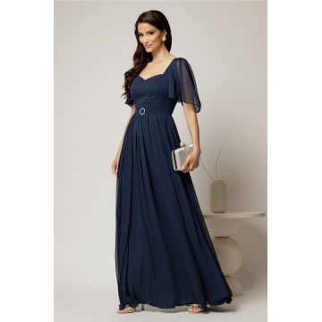 Rochie DY Fashion lunga bleumarin de seara din voal cu decolteu inima