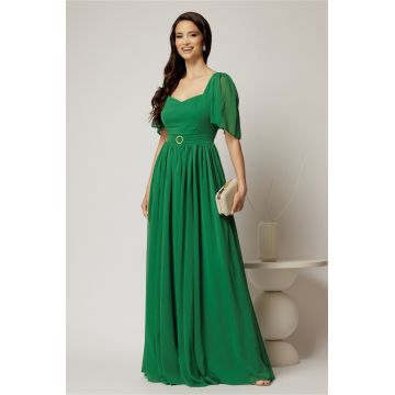 Rochie DY Fashion lunga verde de seara din voal cu decolteu inima