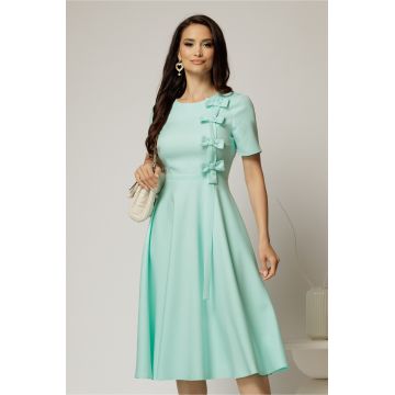 Rochie DY Fashion verde mint cu funde pe bust si maneci scurte