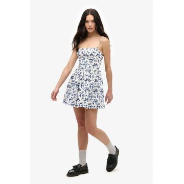 Rochie evazata cu bretele inguste - Alb/Negru/Albastru