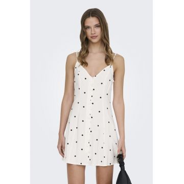 Rochie evazata cu buline - Negru stins/Alb murdar