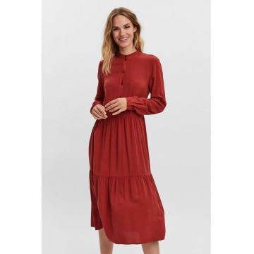 Rochie evazata cu guler Mao - Caramiziu