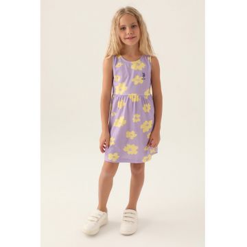 Rochie evazata cu imprimeu floral - Galben/Lila