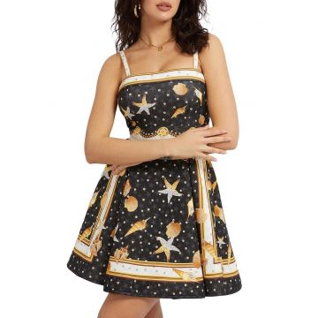Rochie evazata cu model acvatic - Multicolor