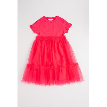 Rochie evazata cu terminatie din tul - Fucsia