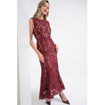 Rochie evazata de dantela - Visiniu