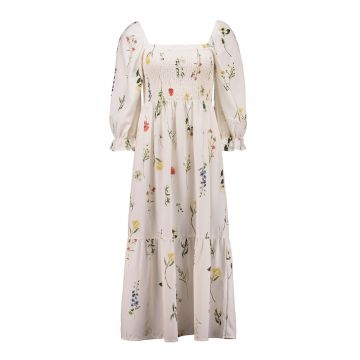 Rochie evazata din amestec de modal cu imprimeu - Crem