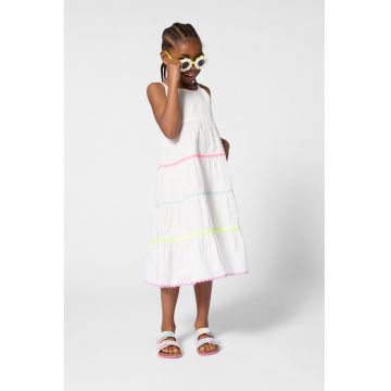 Rochie evazata din bumbac - Alb/Galben/Roz