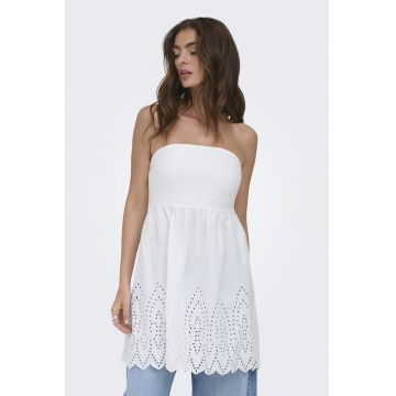 Rochie fara bretele cu detalii Sangallo - Alb optic