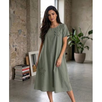 Rochie lejera din bumbac cu aplicatii florale