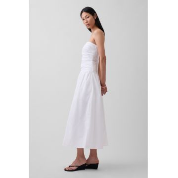 Rochie lunga cu croiala evazata si bretele detasabile - Alb -