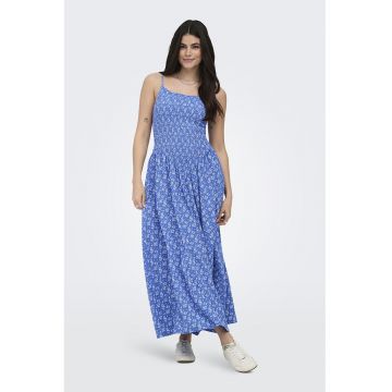 Rochie lunga cu imprimeu - Albastru pastel/Alb optic