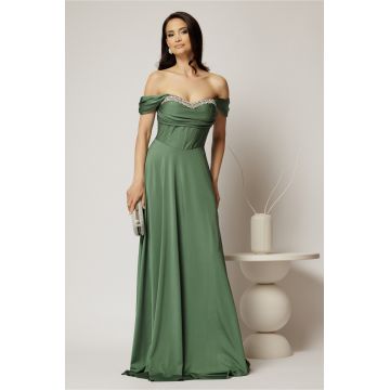 Rochie lunga verde menta de seara din lycra cu bust buretat