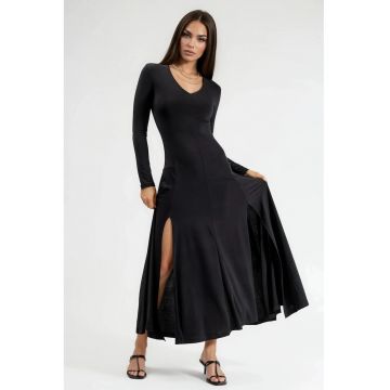 Rochie Maxi  cu doua crapaturi - negru - poliester-lycra