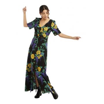 Rochie maxi cu model floral si slit frontal Lemonade -