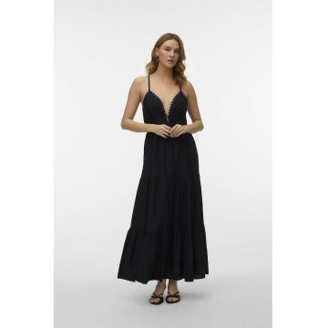Rochie maxi cu model stratificat si tinte - Negru