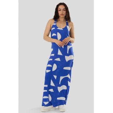 Rochie maxi cu slituri laterale Penelope - Alb/Albastru royal