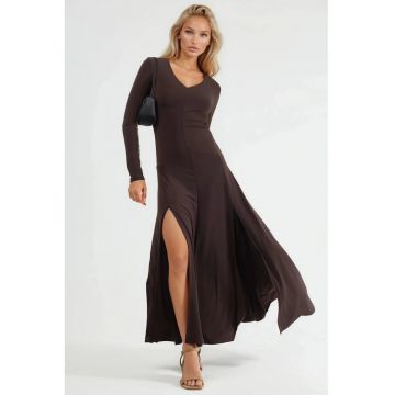 Rochie Maxi dama  doua slituri - maro - poliester-lycra