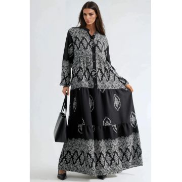 Rochie Maxi -  decolteu in V - negru - textil -