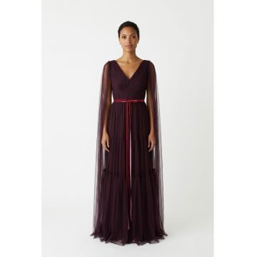 Rochie maxi din tul Sheida - Violet aubergine