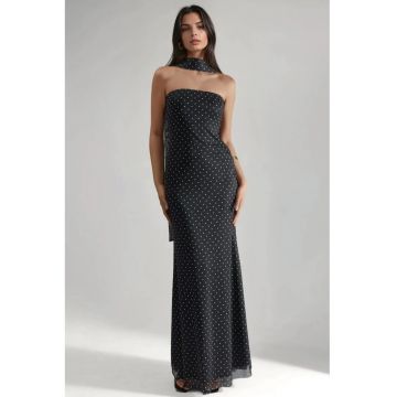 Rochie maxi -  fara bretele - negru - poliester-elastan