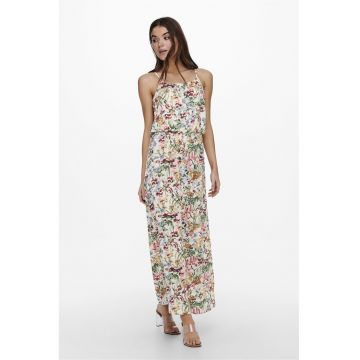 Rochie maxi fara maneci Winner - Alb/Verde/Roz