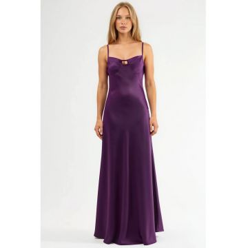 Rochie Maxi  guler in forma de inima - croiala in A - mov - poliester