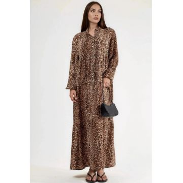 Rochie Maxi -  Imprimeu Leopard - Croiala Confortabila - Maro Camel