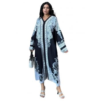 Rochie maxi -  imprimeu - negru - poliester-bumbac