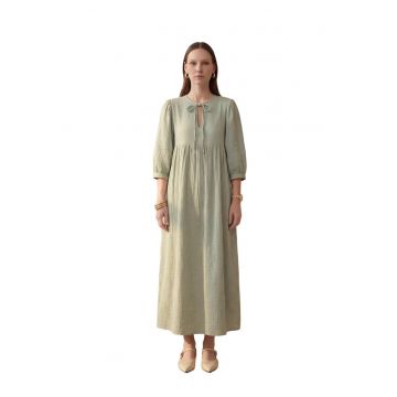 Rochie maxi -  verde menta - bumbac - decolteu in V - croiala lejera