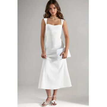 Rochie Midi A-Line  Alb - bumbac-poliester-elastan