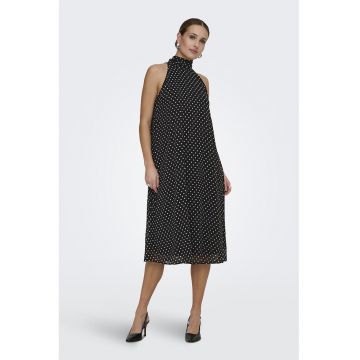 Rochie midi cu decolteu halter si model cu buline - Negru