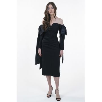 Rochie midi cu decolteu pe umeri - Negru