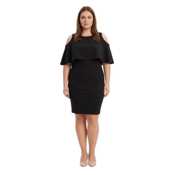 Rochie midi cu decupaje pe umeri -