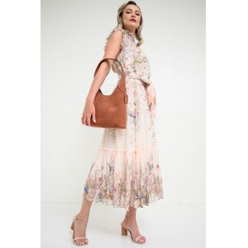 Rochie midi cu model floral - Bej deschis