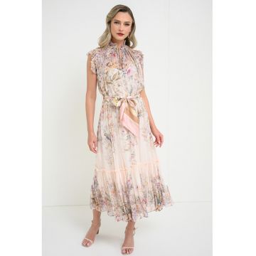 Rochie midi cu model floral - Bej deschis
