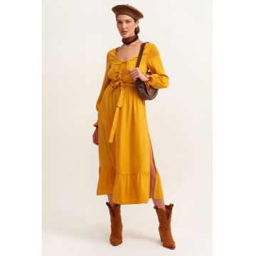 Rochie midi cu slituri laterale - Maro deschis