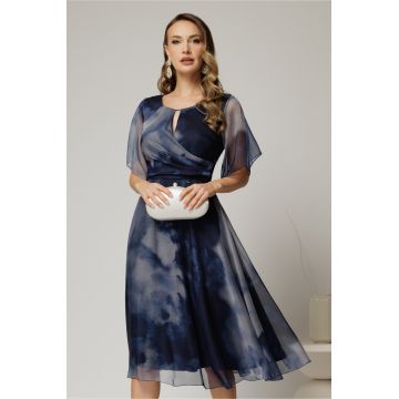 Rochie midi de ocazie in degrade bleumarin din voal fin