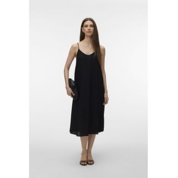 Rochie midi din amestec de in - Negru