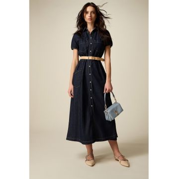 Rochie midi din denim cu talie elastica - Albastru inchis