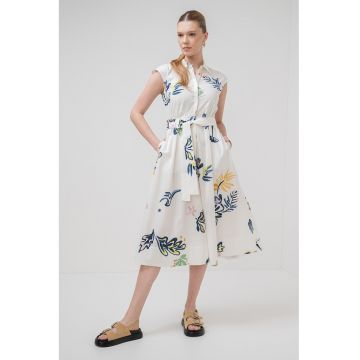 Rochie midi evazata Pier - Alb/Roz/Albastru