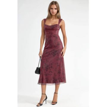 Rochie midi -  Guler inima - Rosu - Jerseu